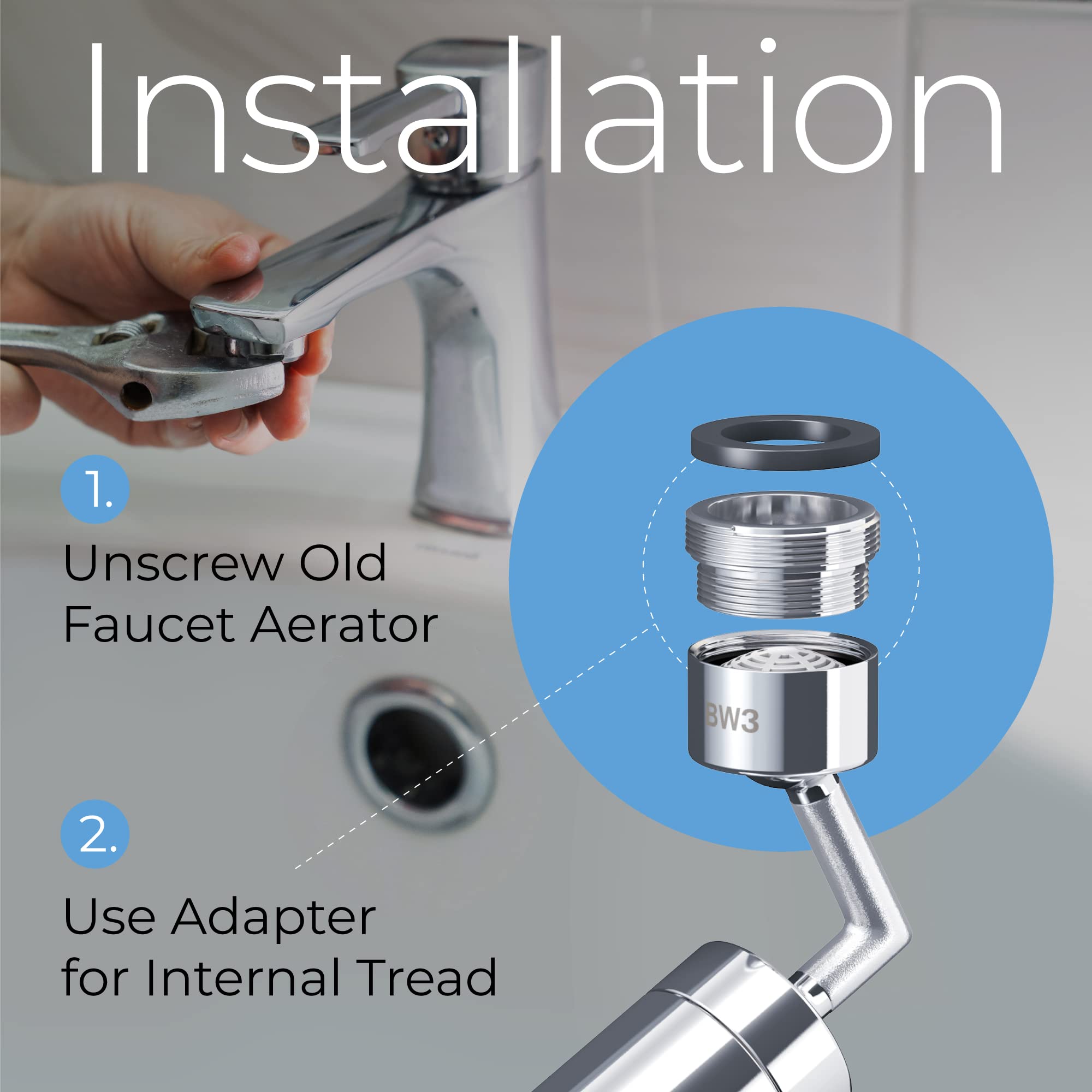 Swivel Sink Faucet Aerator – 720° Rotatable Chrome Adapter With Two-Mode Flow (Bubble & Spray), Fits Male/Female Threads, Ideal For Face Washing, Eyewash, Gargle, Kitchen & Bathroom Sinks