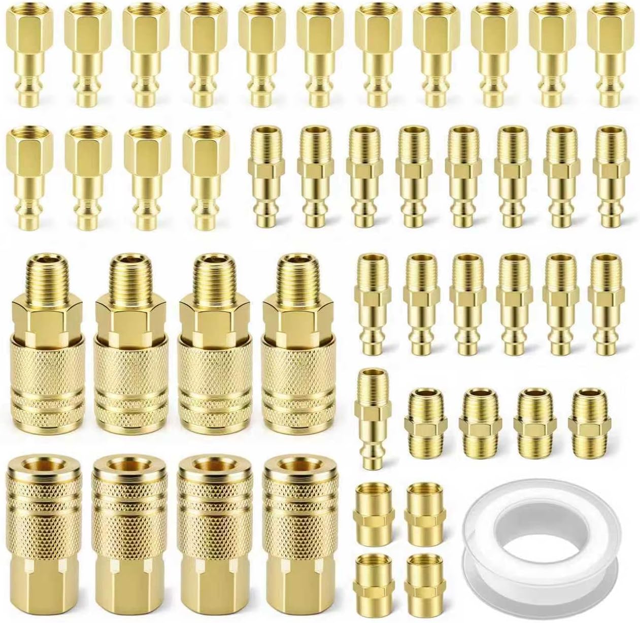 47 PCS 1/4 Inch Quick Connect Air Hose Fittings, Premium Metal Air Compressor Fittings with Teflon Tape, Air Tool Quick Connect Air Line Fittings (Compatible with Air Compressors, Air Hoses)