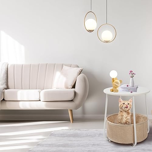 Miniatura 7 de Mesa auxiliar redonda, mesas auxiliares para sala de estar, mesa auxiliar de cama pequeña, mesita de noche blanca moderna para mesita de noche,