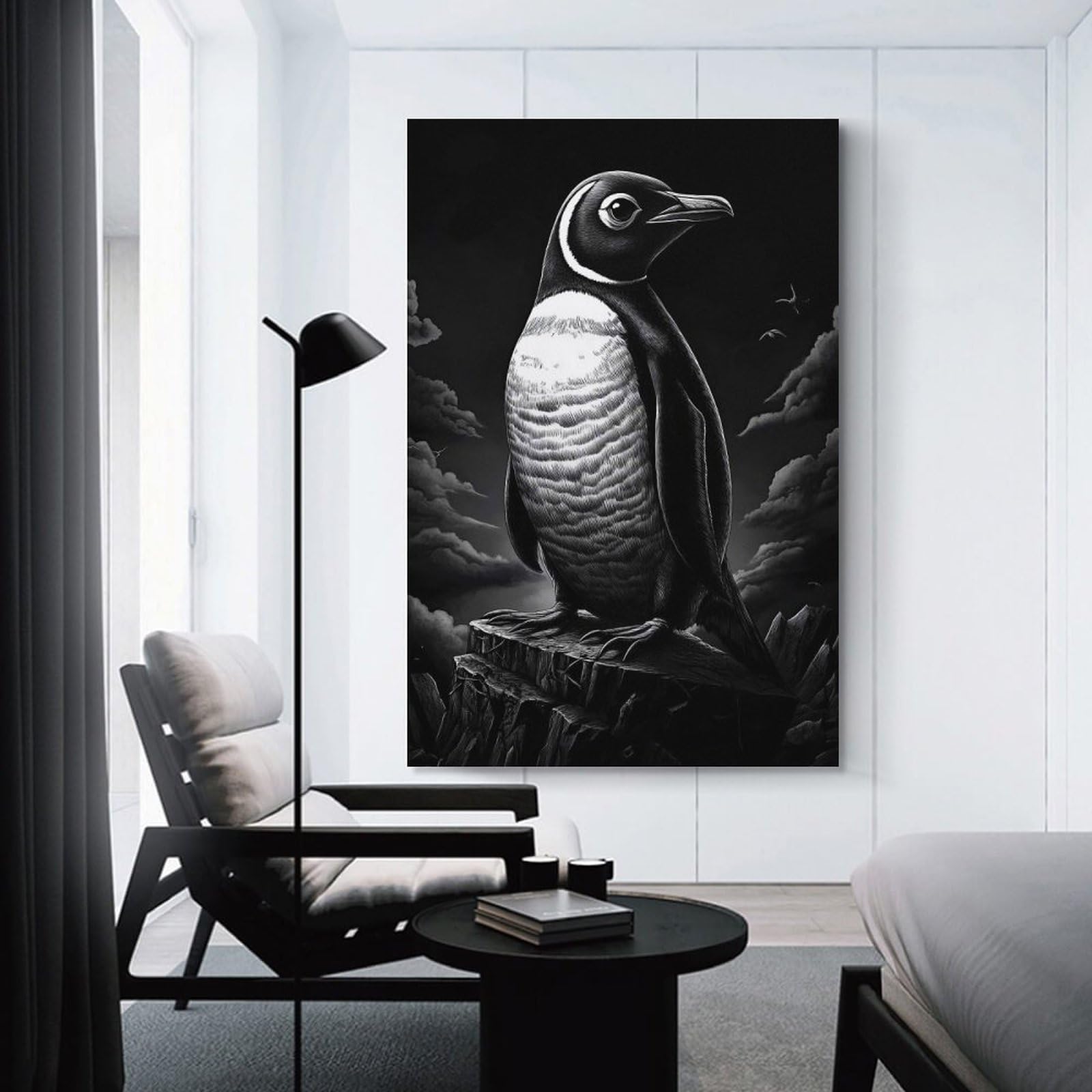 Junmoney Penguin on Cliff Canvas Wall Decor 20x30inch(50x75cm), for Corridors, Hallways Or Apartment Entries, A Stylish Accent for Home Entrances