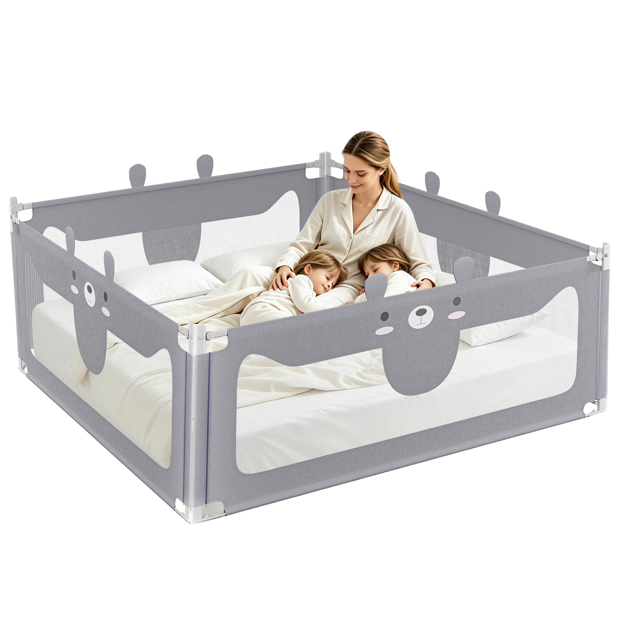NAIZY Barrera de protección para cama de bebé, contra caídas, 180 cm, ajustable en altura, para todo tipo de colchones, para camas de niños, camas de padres, camas de madera maciza, gris