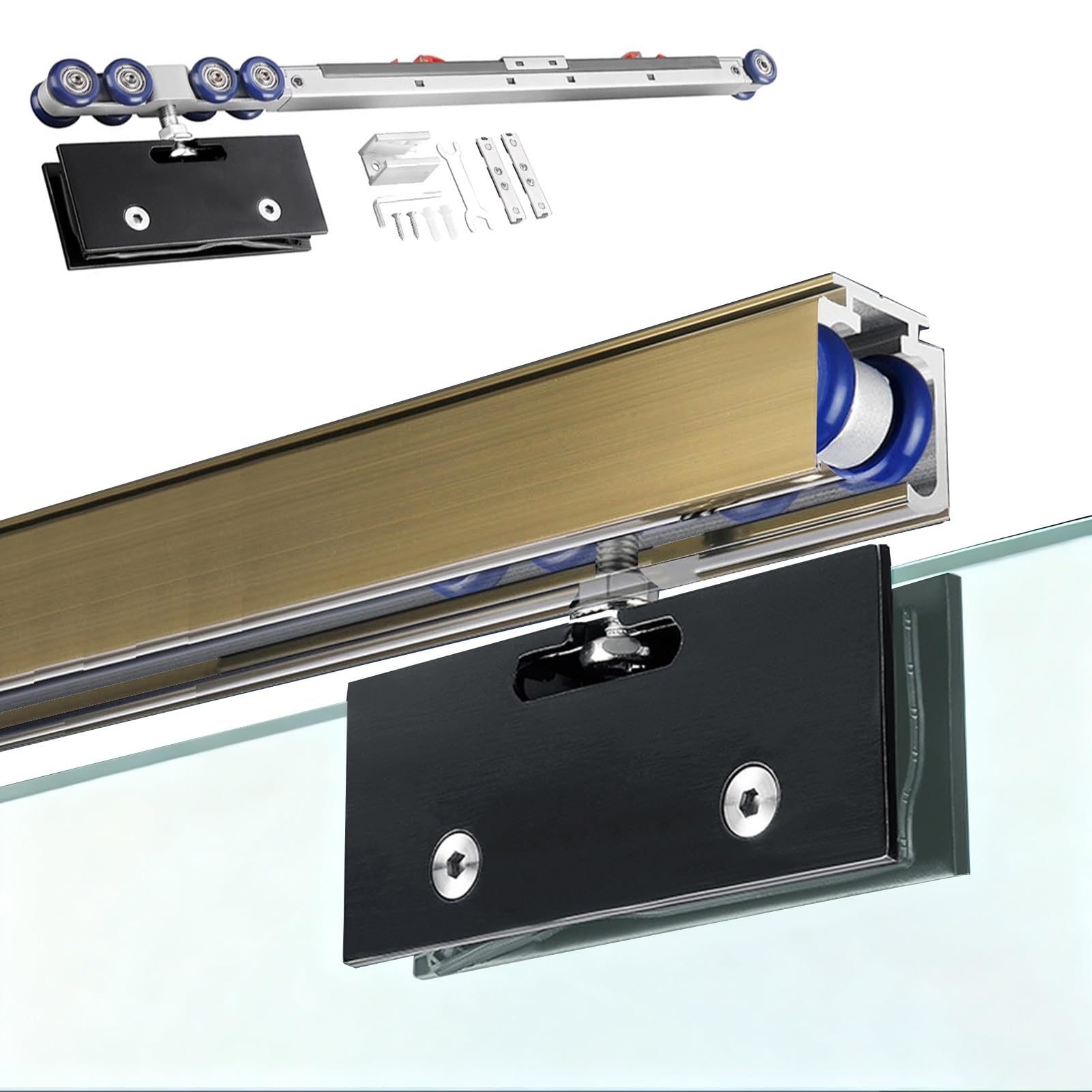 YDHSIKK Glass Sliding Door Track, Soft Close Sliding Glass Door Track Kit Multicolor Multiple Sizes(Champagne,9ft/2.7m)
