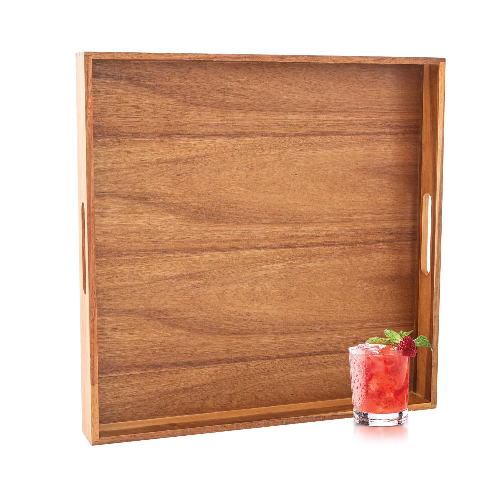 Ottoman Tray with Handles, 20 Inch Large Tray for Ottoman Wooden Serving Tray Decorative Tray for Living Room Wood Tray for Coffee Table, Dinner, Breakfast Appetizers, Entertaining Guests