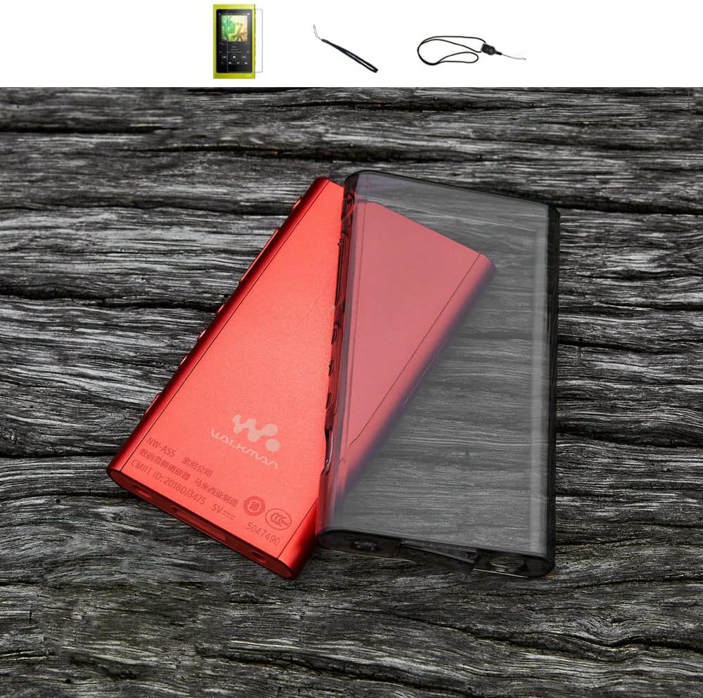 Soft Cover Crystal TPU Clear Case for Sony Walkman NW A55HN A56HN A57HN A50 A55 A56 A57 with Screen Protector and Strap (Clear Black)