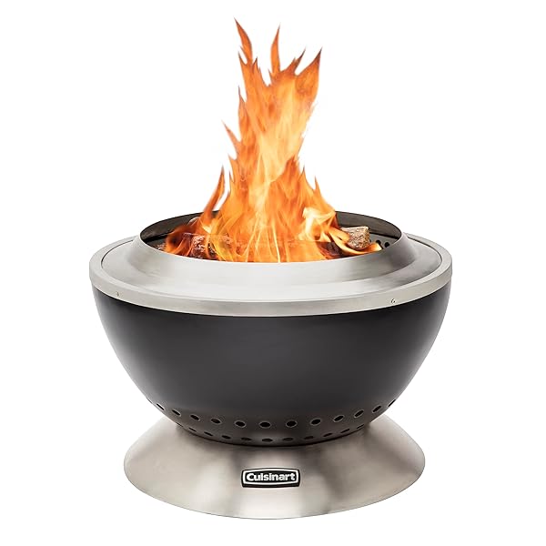 Cuisinart 24 Cleanburn Smokeless Fire Pit with Removable Base for Ash, Portable Wood Burning Outdoor Fireplace, Stainless Steel Smoke Free Outdoor Heater, Enhanced Airflow and Easy Cleanup
