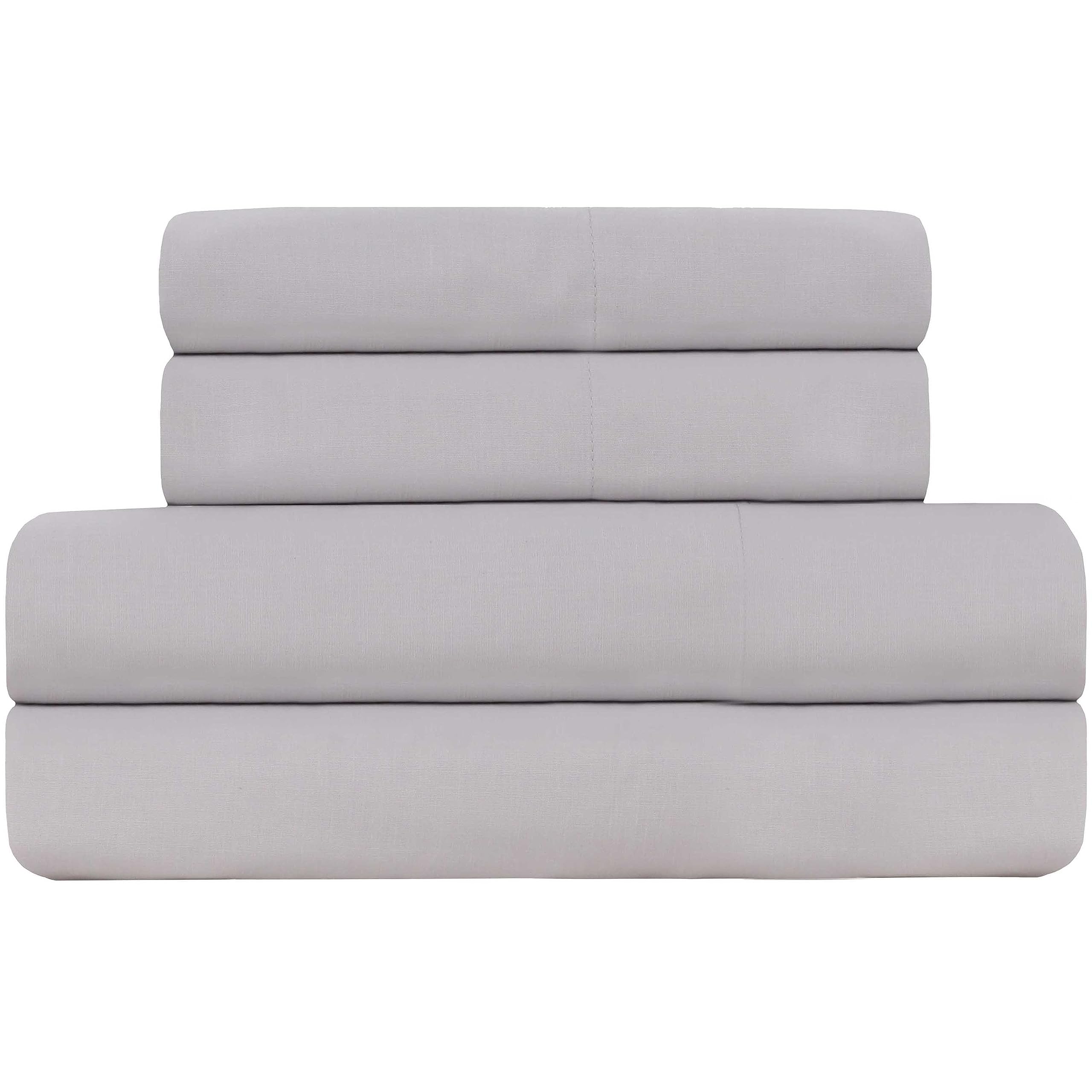 200 Thread Count Cotton Blend 4 Piece Queen Bed Sheet Set - 1 Fitted Sheet, 1 Flat Sheet, 2 Pillow case - Super Soft - Fade Resistant Luxury Queen Size Sheet Set (Queen, Light Grey)