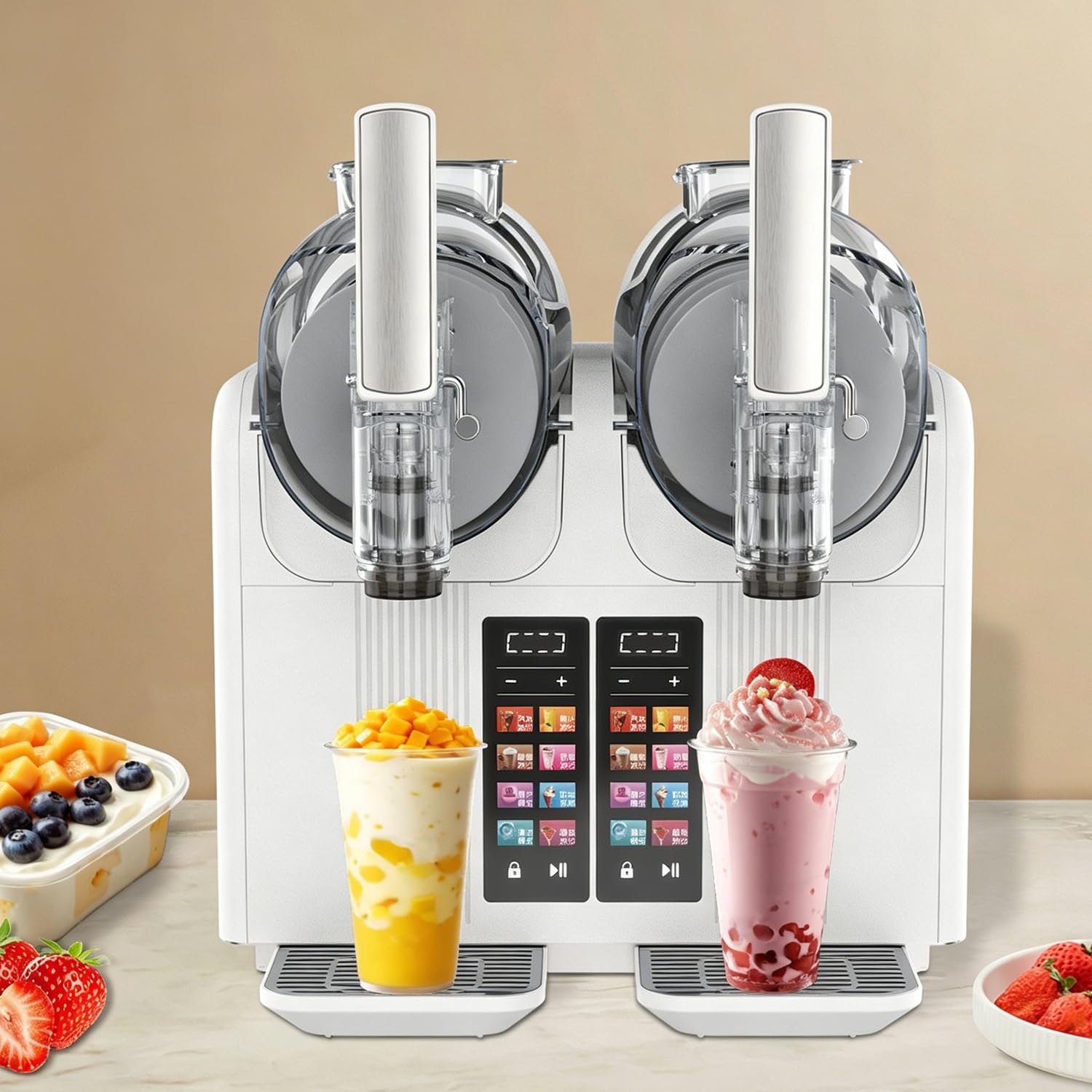 XueFulxion 2L Dual Bowl Slushy Maker, Self-Clean Slush Machine White