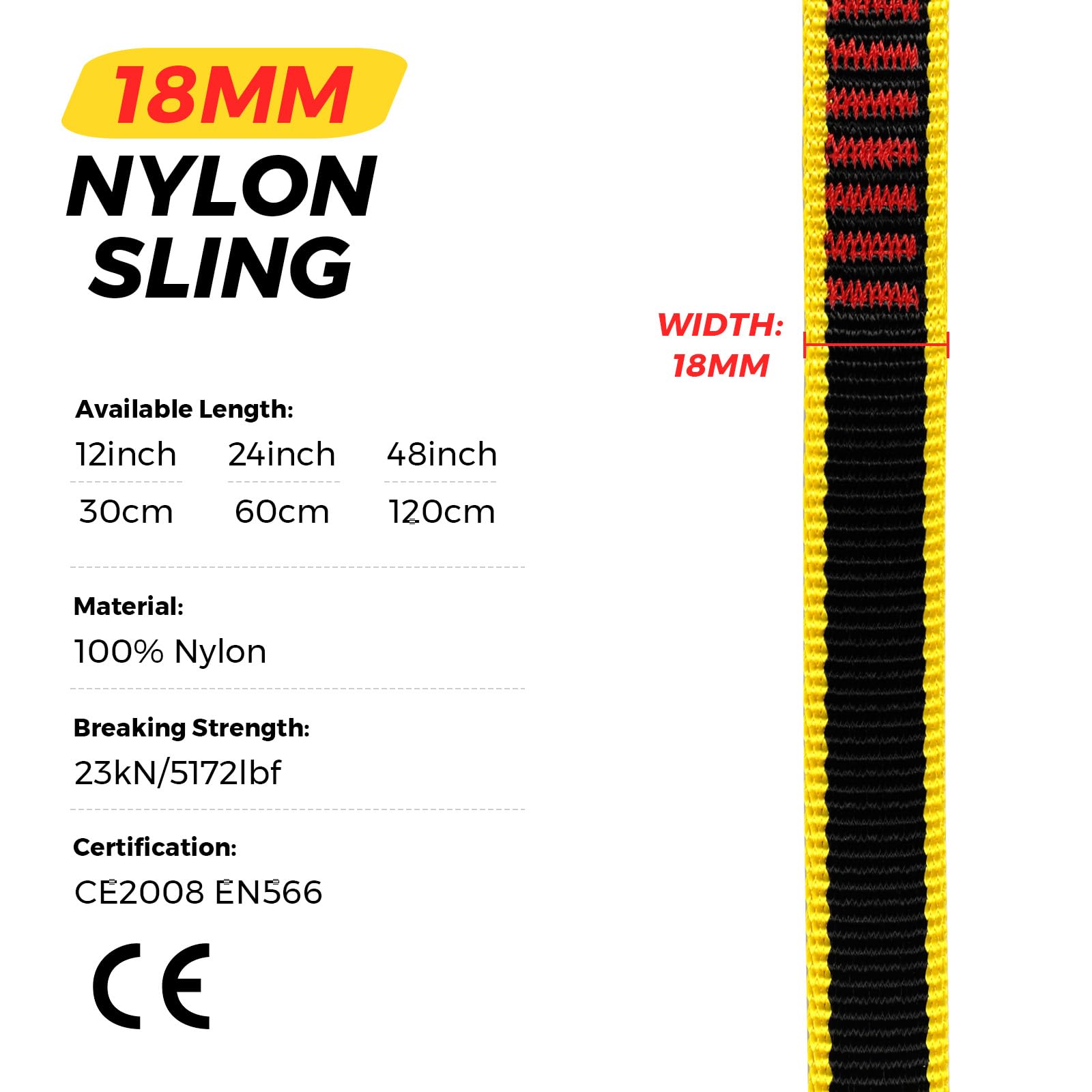 VFKENA 20MM Nylon Climbing Sling Runner 23KN CE2008/EN566 Rock Climbing Webbing Straps for Rock Climbing, Rappelling, Swing, Yoga Hammock etc (60cm/ 24inch |Pack of 2)