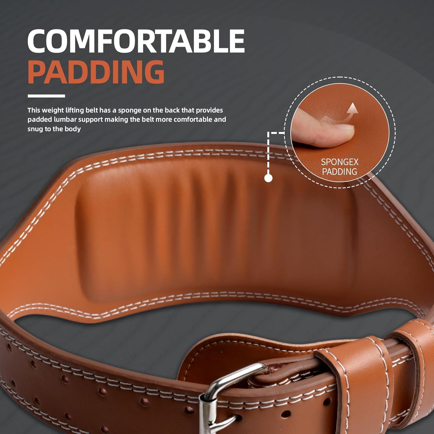 Genuine Leather Weight Lifting Belt, 4”& 6” Padded Lumbar Back Support, 10 Adjustable Holes, Gym Weight Belt Ideal for Deadlift, Powerlifting, Bodybuilding and Squat - Image 6