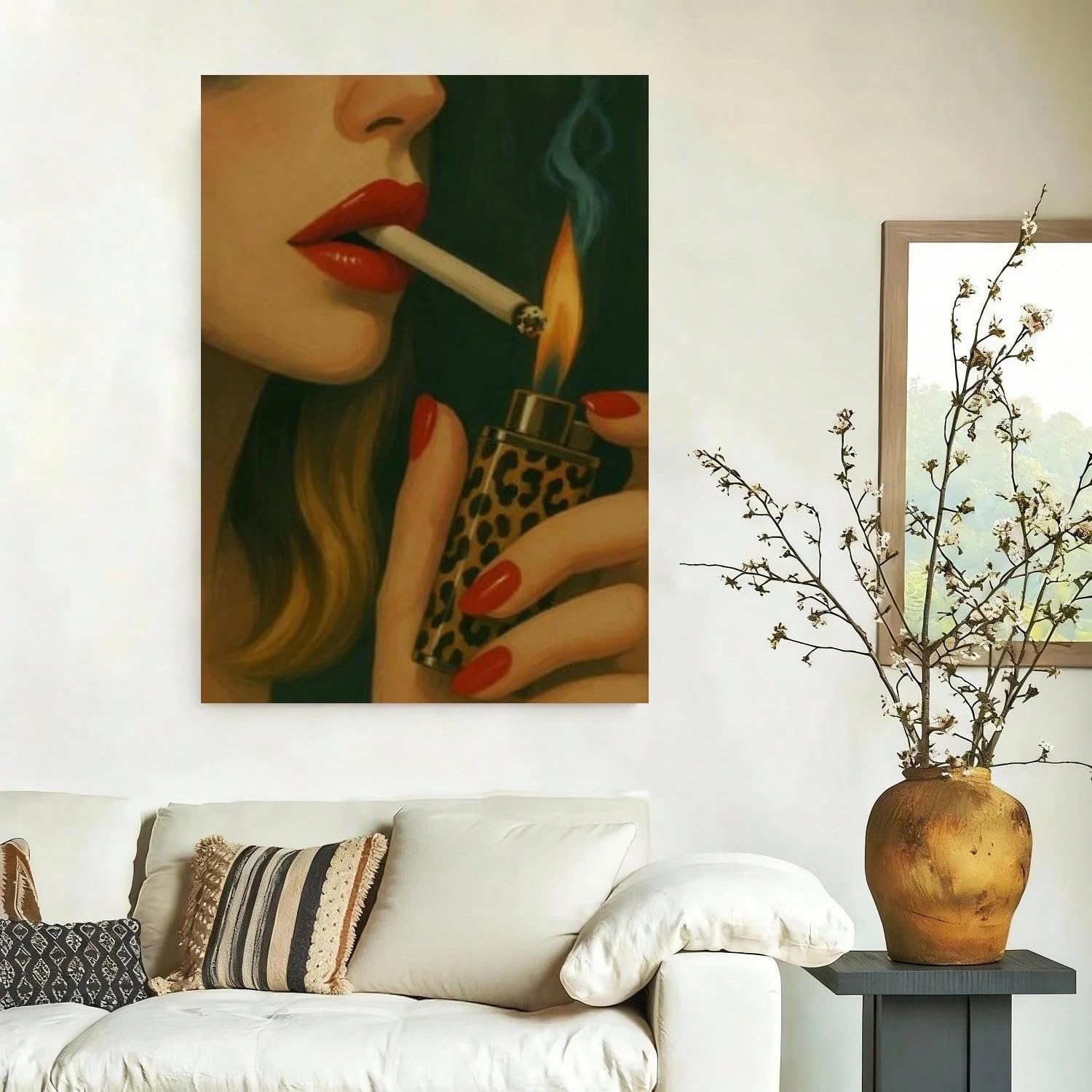 TZKBDMA Canvas Wall Art - Bold Feminine Retro Glam Smoking Art Print Modern Canvas Poster For Bedroom, Living Room(21x30cm/Without frame)