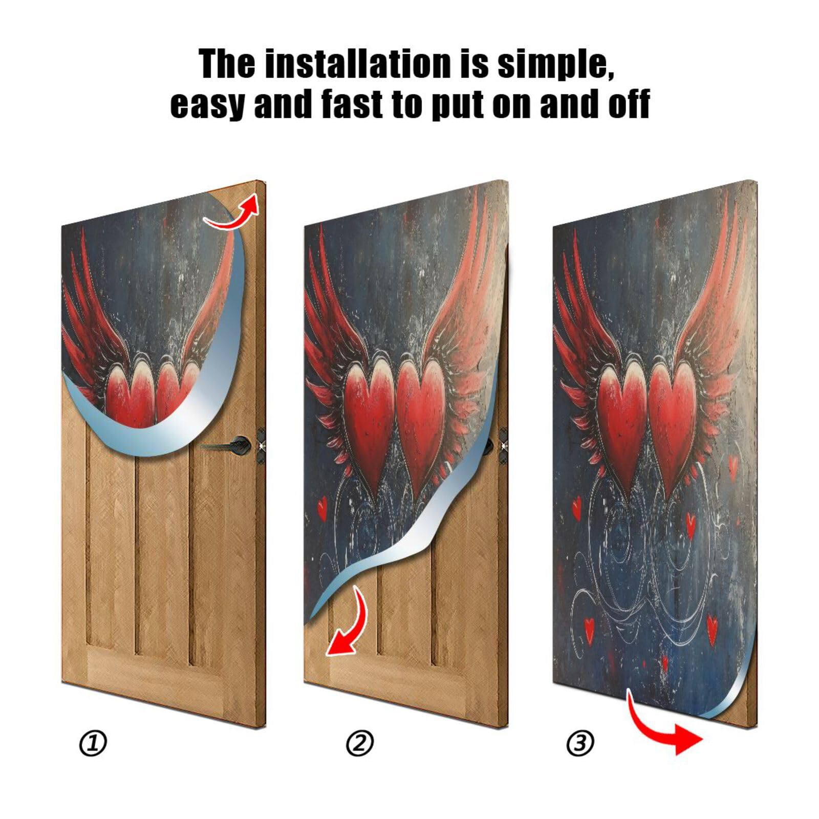 FLildon Valentine's Day Hearts Wings Door Cover Decoration, Party Accessory Porch Decor for Festive Ornament Room Door Covers 35 x 79 Inch