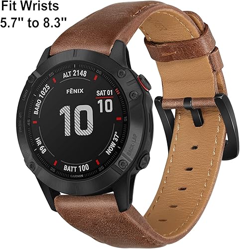 Miniatura 9 de TRUMiRR Correa de reloj para Fenix 7X Pro Sapphire Solar  6X Pro  5X Plus, correa de reloj de piel de 1.024 in con patrón en V para Garmin Instinct