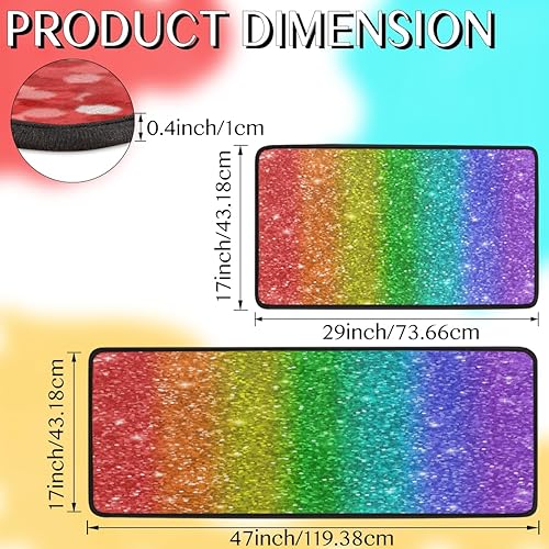 Miniatura 3 de GUYOS Juego de 2 alfombrillas de cocina acolchadas con diseño de arcoíris brillantes, antifatiga, juego de 2 piezas, duradero, resistente a las