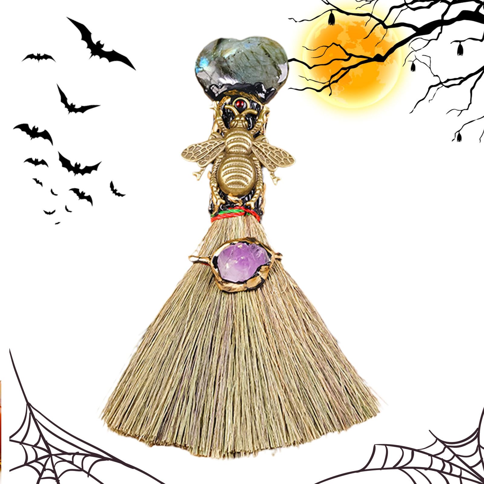 Escoba De Bruja De Natural - Escoba De Altar Wiccan De Bruja, Decoración De Brujería Hecha A Mano | Escoba De Natural Auténtica, Escoba De Varita De