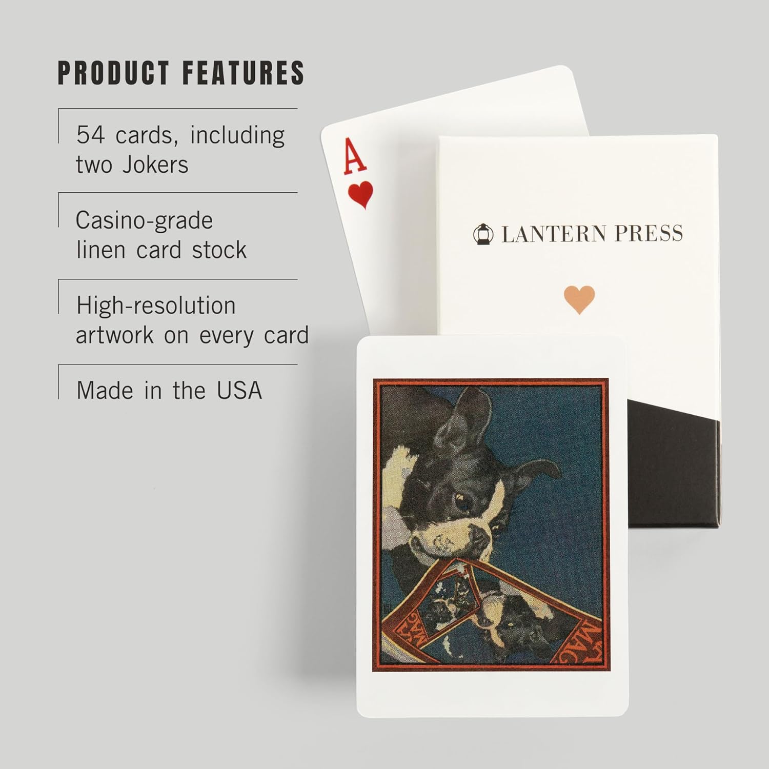 Lantern Press Boston Terrier Tearing up Magazine with its Picture, Vintage Magazine, 52 Playing Cards for Adults, Poker Size Card Deck