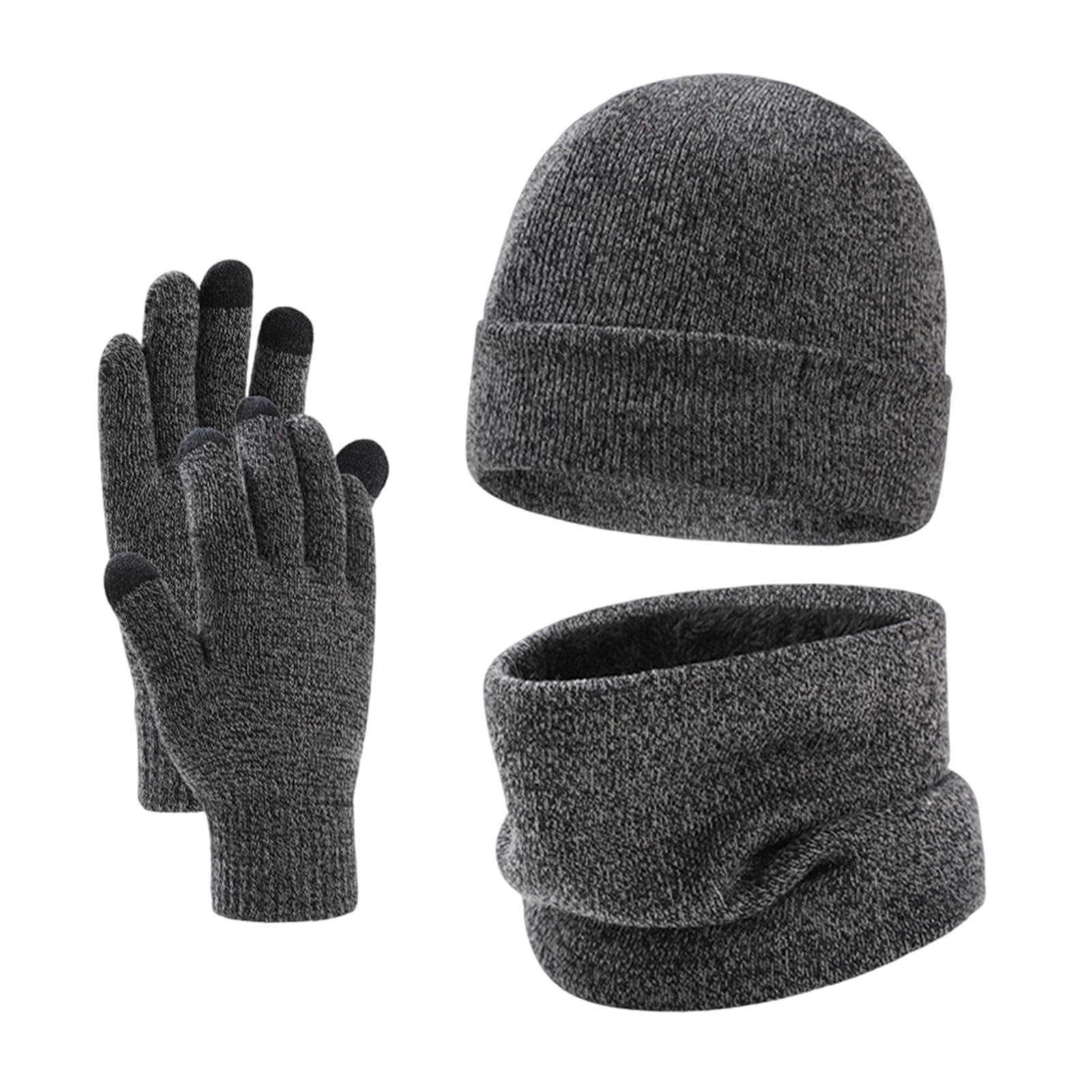 ™ Winter Hat Gloves Neck Warmer Scarf Wrap 3Pcs/Set for Cold Weather Women Men Gray | Mens Accessories-image-14