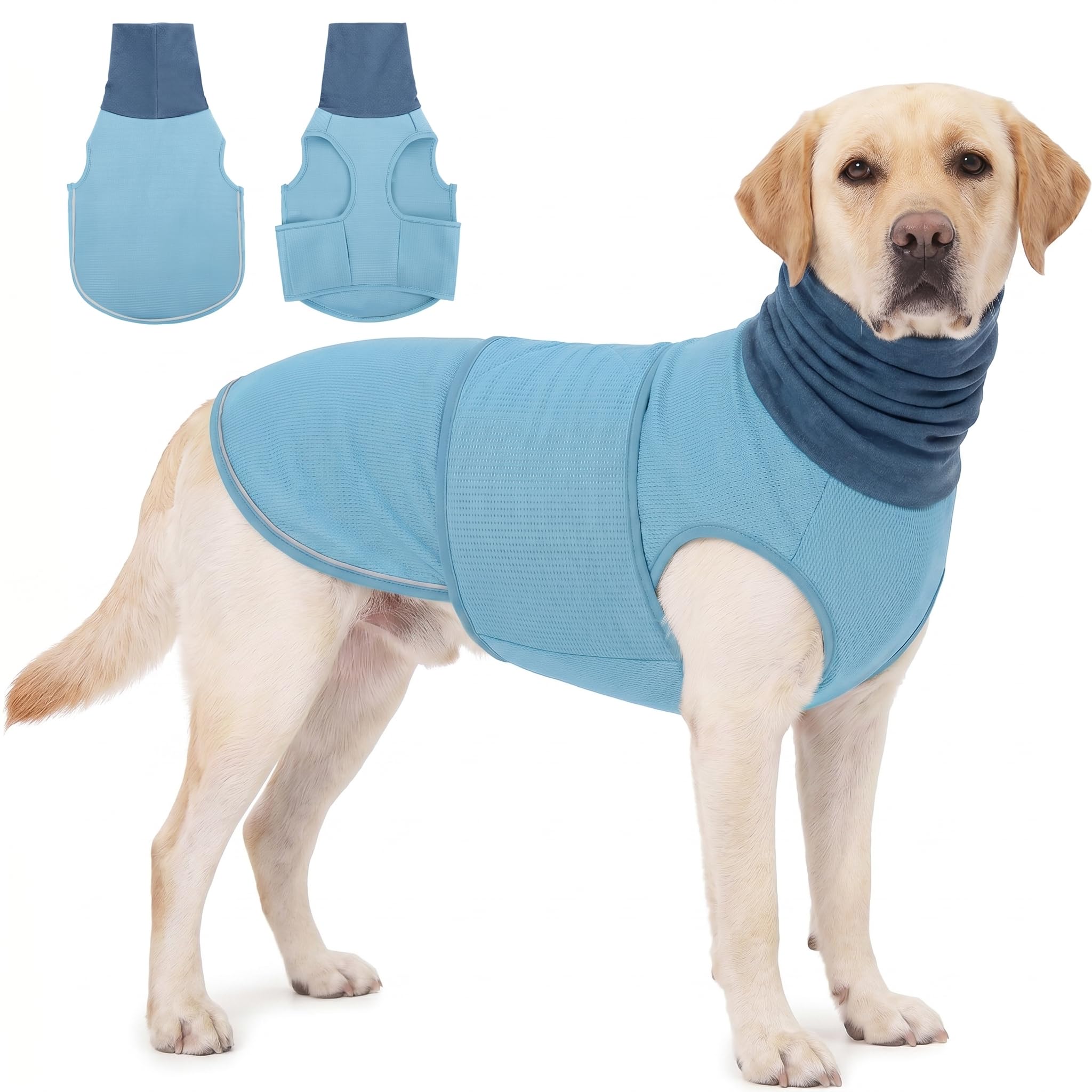 KOESON Beruhigender Kapuzenpullover für Hunde, Donnerjacke mit Ohrwickel, atmungsaktive Hunde-Angstweste für Donner, Feuerwerk, Reisen, Trennung, Komfort, Haustier-Angstlinderung, Hellblau, Größe L