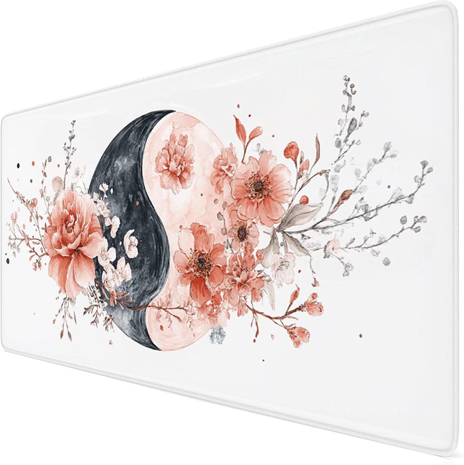 Podkładka pod mysz XXL 1200x400x3mm podkładka pod mysz Yin i Yang podkładka pod mysz czarno-biała poprawia precyzję i prędkość, szyte krawędzie, akcesoria do gier, komputer biurowy, praca, komputer Y7