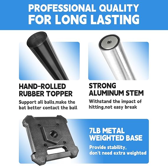 Baseball Softball Batting Tee 25 to 43Height Adjustable Hitting Tee with Heavy Metal Base, Durable Aluminum Stem & Rubber Top Portable Baseball Tee for Batting Practice, Softball Tee Training