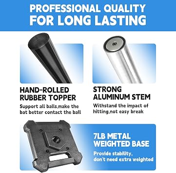 Baseball Softball Batting Tee 25 to 43Height Adjustable Hitting Tee with Heavy Metal Base, Durable Aluminum Stem & Rubber Top Portable Baseball Tee for Batting Practice, Softball Tee Training