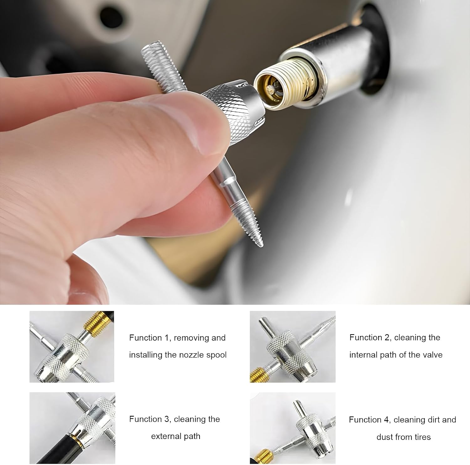 4-Way Valve Core Tool, 4-in-1 Multifunctional Valve Stem Removal Wrench Tire Repair Tool, Universal 4-Way Stem Core Puller for Car Motorcycle Bicycle, Car Accessories image 5