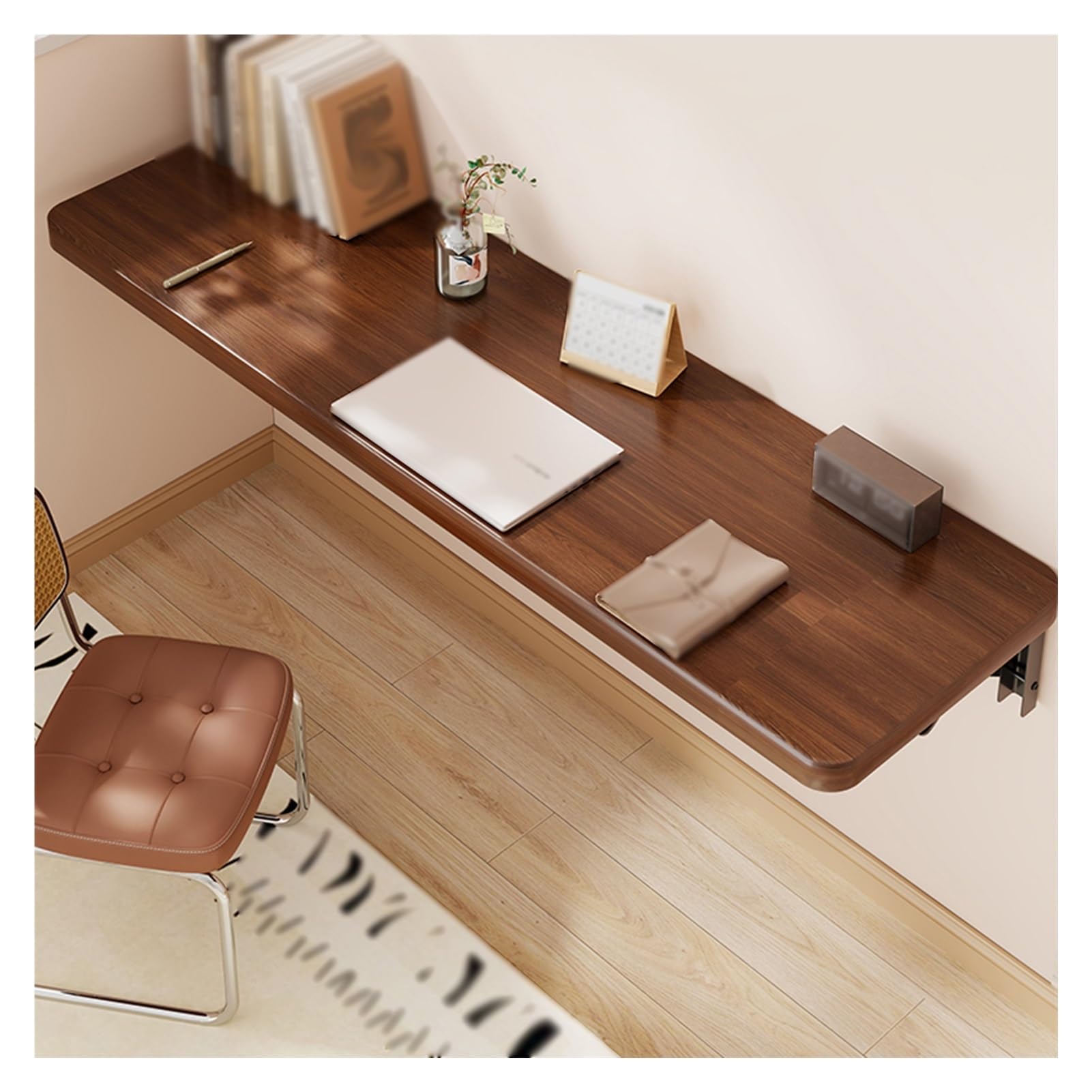 Bureau mural pliable noyer pour petits espaces et studios