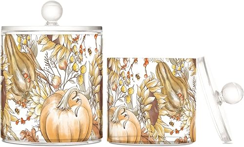 Tarros de calabaza con tapas de girasoles de Acción de Gracias de otoño, recipientes de almacenamiento de baño, recipientes de bolas de algodón para