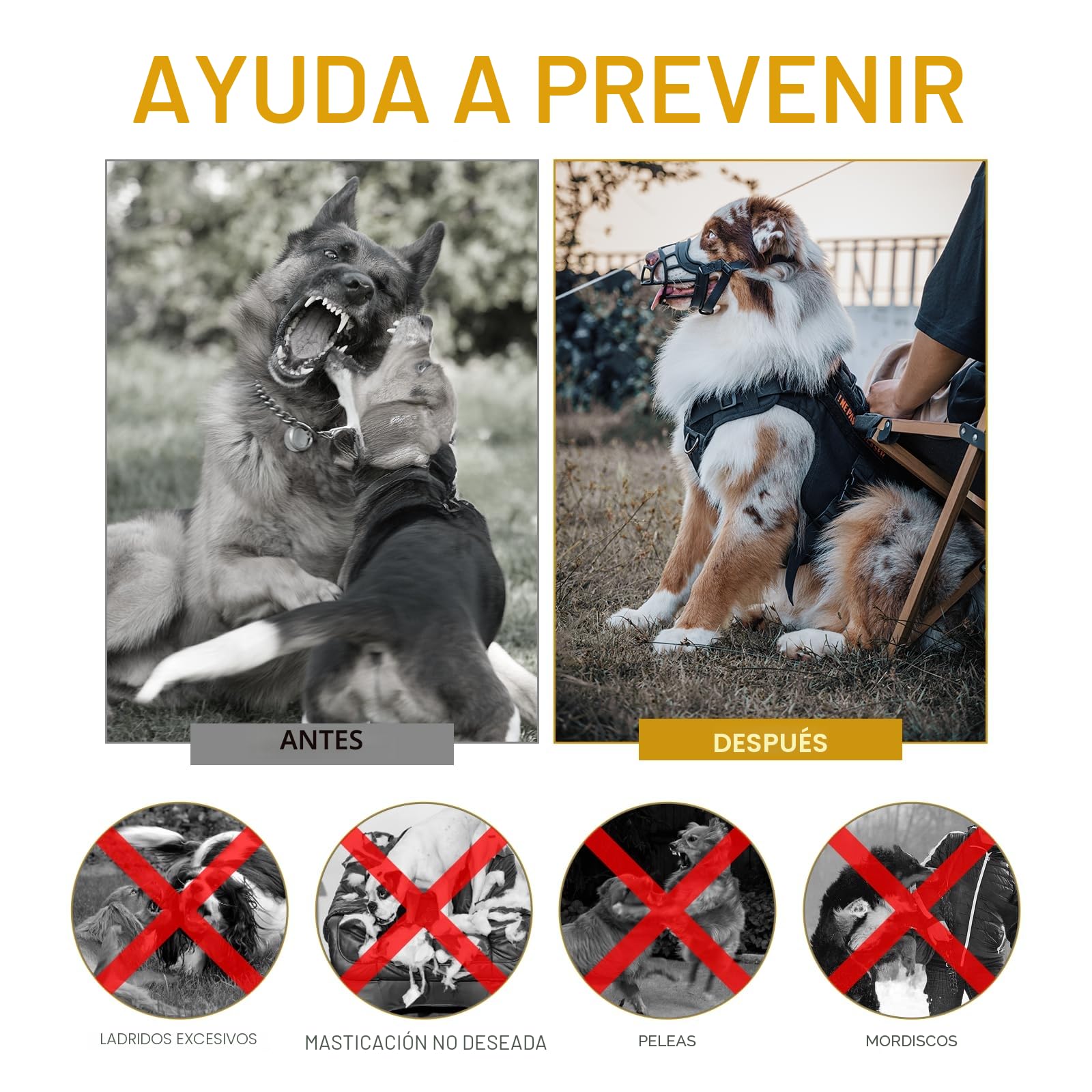 OneTigris bozal para perro, bozal suave para perros, goma resistente, correa ajustable, adecuado para bozales de perros medianos y grandes, prevención de ladridos, mordidas y masticación (XL)