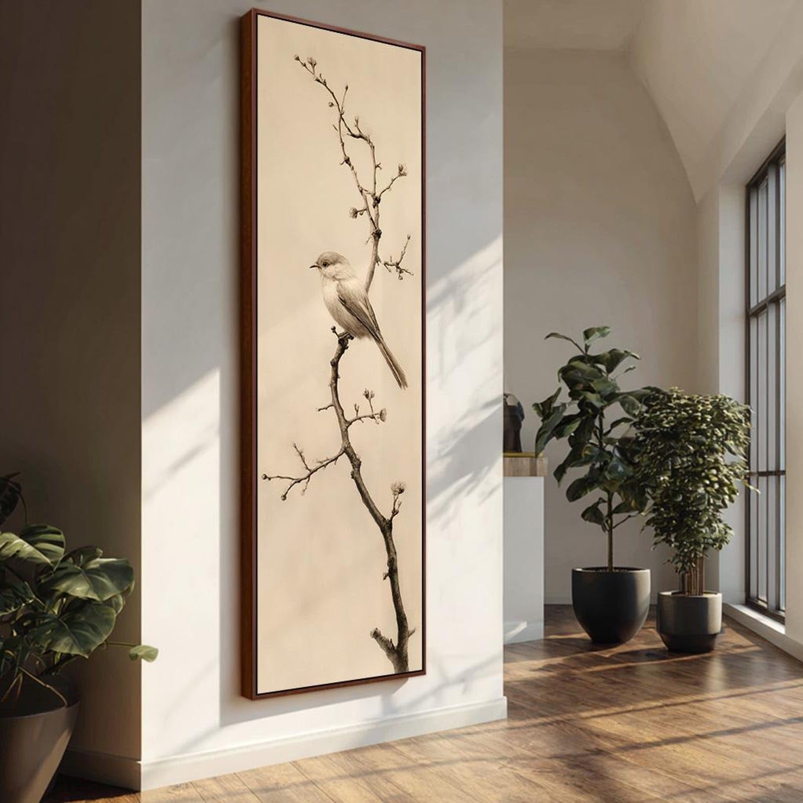 Xbtykpb Frameless Vertical Bird Canvas Painting, Modern Minimalist Decor, Abstract Canvas Wall Art, Long Narrow Scene Large Animals Canvas(45X135cm/Frameless)