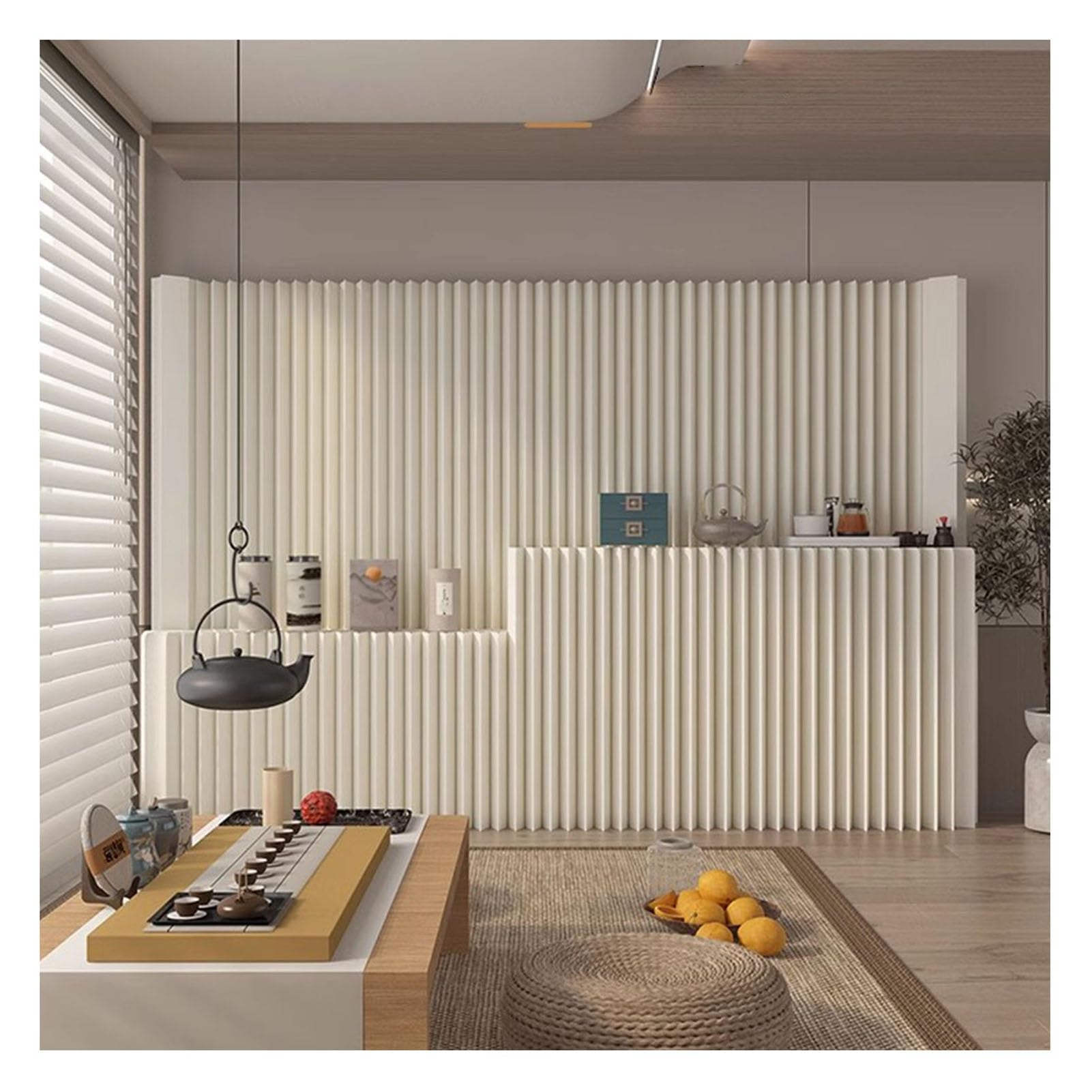Divisori per Ambienti, Tende divisorie in Carta, divisorio Pieghevole, Pannello Retrattile per la Privacy con Ripiani portaoggetti, per casa, Ufficio e Negozio (500x240 cm/196,8x94