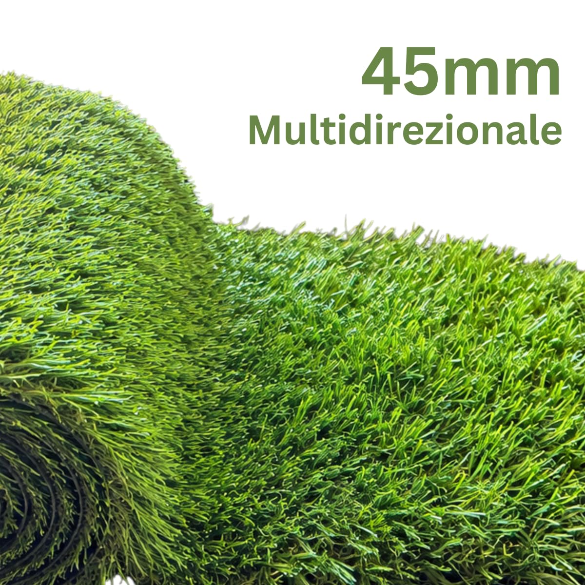 Prato Sintetico 45MM con Erba Multidirezionale - Rotolo Erba Sintetica Effetto Super Realistico (1x10 Metri) | Drenante, multidirezionale, prato sintetico effetto realistico