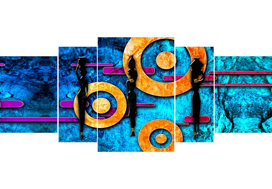 SAFSet of 5 Luxurious Modern Art Ladies Carrying A Pot of Water UV Coated Home Decorative Large Panel Mdf Wall Home Decoarative gift item Panel Painting 18 Inch X 42 Inch SANFPNL32118 Inch