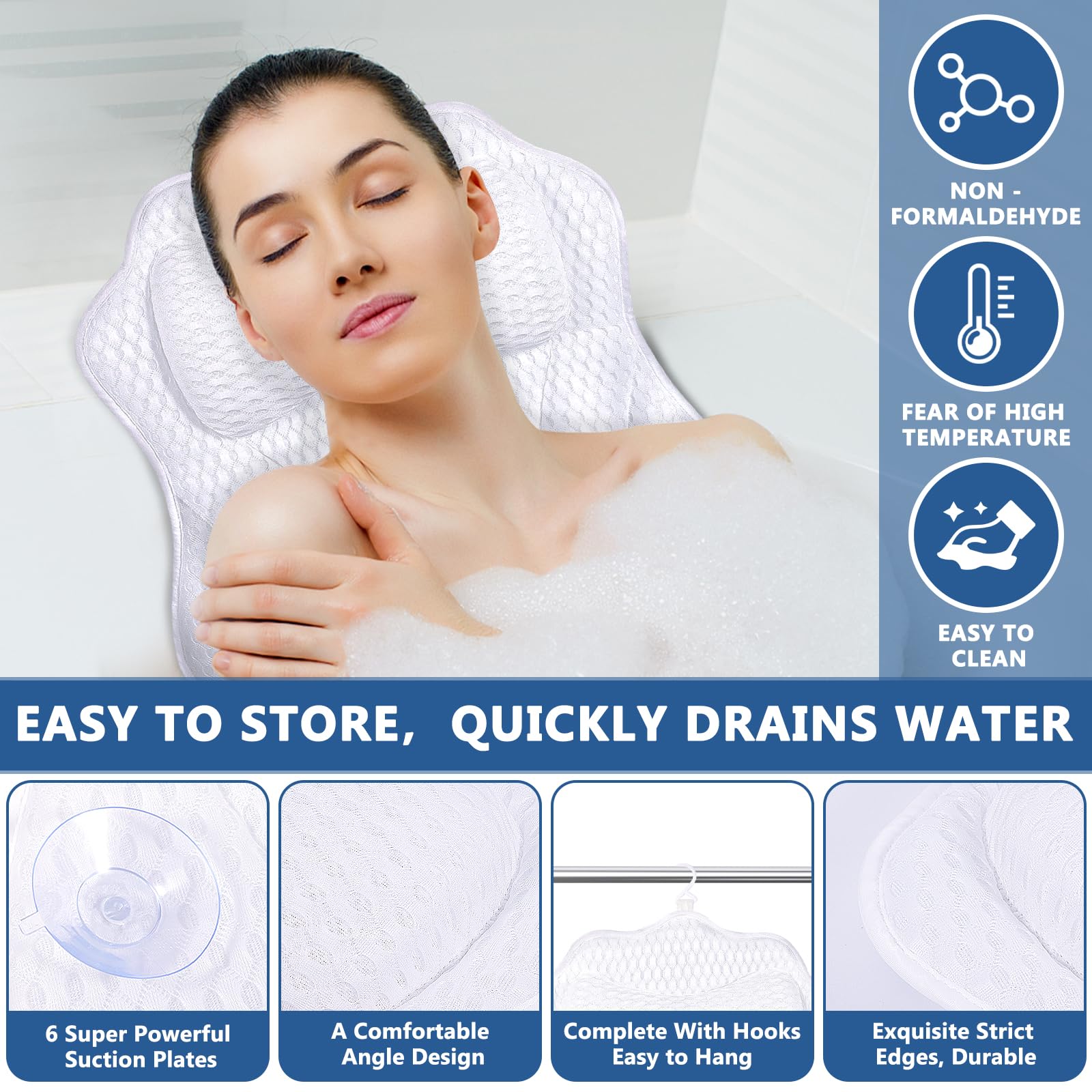 MOYKSRR Almohada para Bañera, Almohada de Baño, Reposacabezas Ergonómico, Almohadas de Bañera Cómoda Malla de Aire 4D Baño, Puede soportar la Cabeza,el Cuello, para SPA en Casa Bañera de Hidromasaje