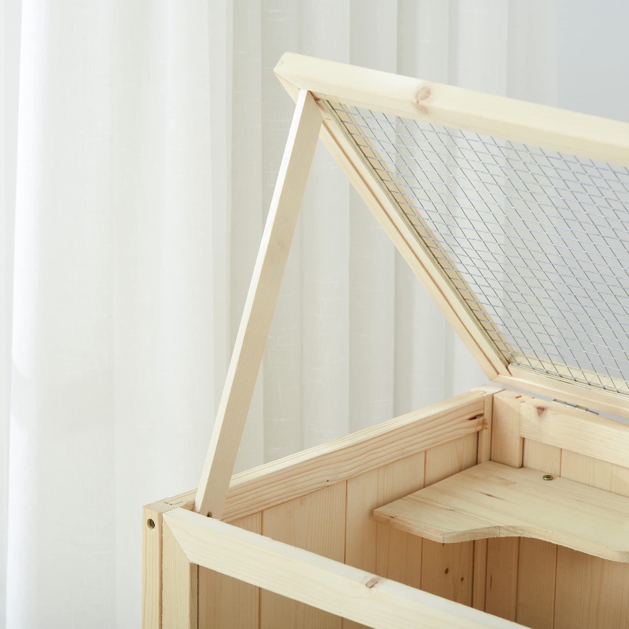 PawHut 3-Tier Wooden Hamster Cage Mice and Rat Cage Small Animals Hutch with Openable Top, Front Door, Storage Shelf, Natural Wood
