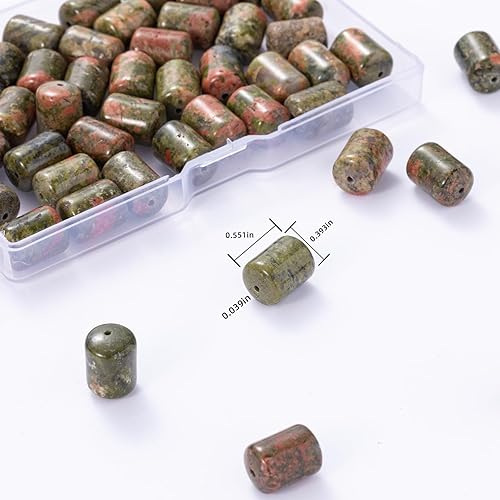 Miniatura 3 de Granos de tubo cilíndrico de unakita natural, 0.394 x 0.551 in, 15.0 instr sueltos, cuentas de piedra semipreciosa para hacer pulseras y collares