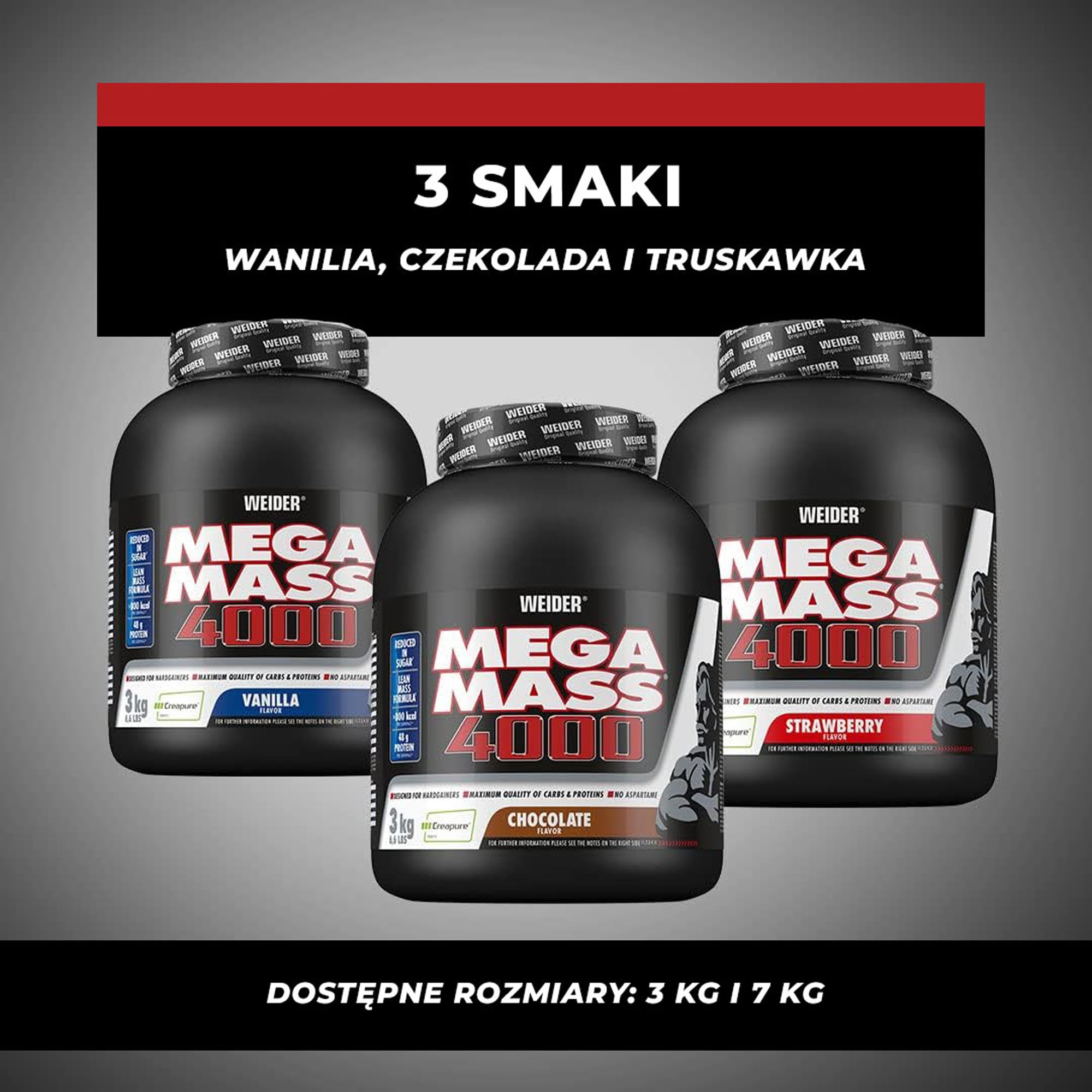 Weider Mega Mass 4000 3 kg - Legendarny Gainer z Węglowodanami, Białkiem, Monohydratem Kreatyny Creapure, Witaminami i Minerałami, Smak Czekoladowy