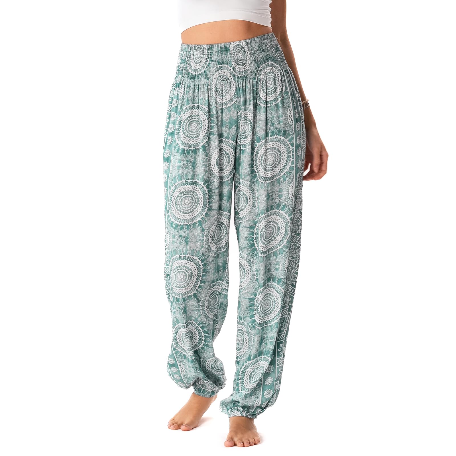Lotus and Luna Women's Harem Pants Thai Pants for Beach &amp; Lounge High Waisted Flowy Boho Pants Genie Pants Yoga Pants