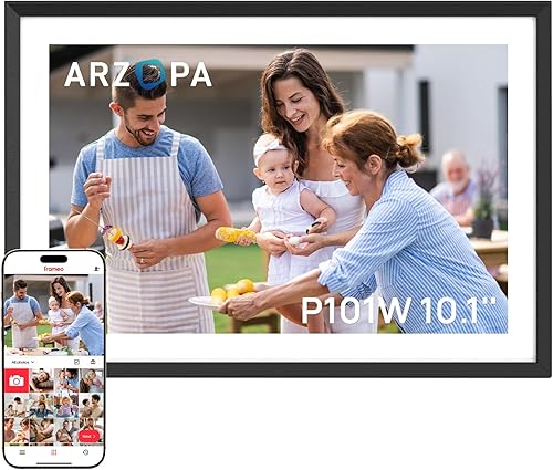 ARZOPA Frameo - Marco de fotos digital inteligente WiFi de 10.1 pulgadas, 32 GB con pantalla táctil IPS de 1280 x 800, rotación automática y