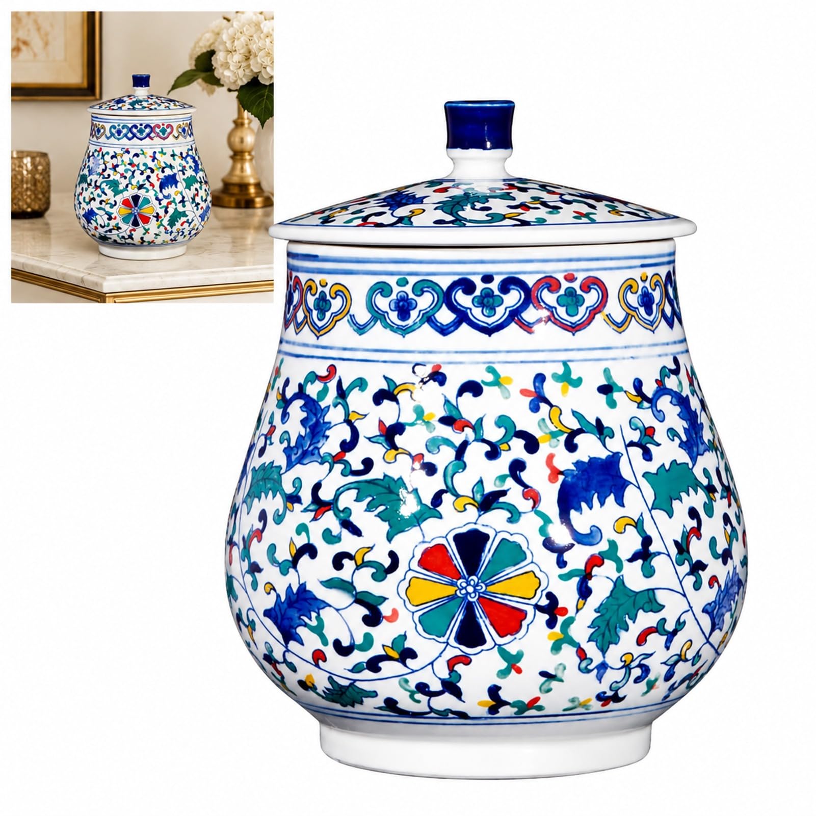 Ginger Jar Blue And White Ceramic With Lid Decorative Porcelain Jars Temple