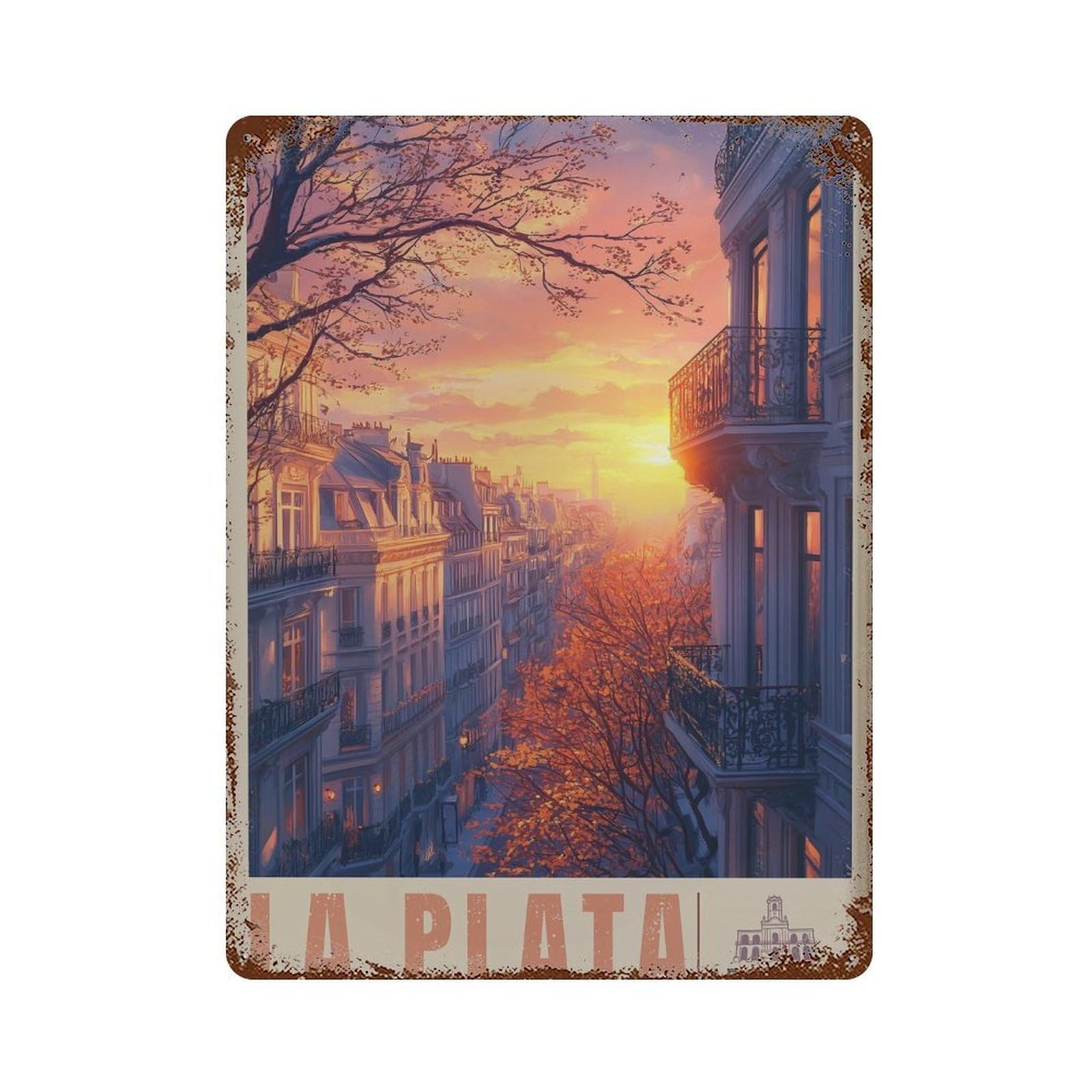 xiaoxiaoshen La Plata Argentina Horizontal Travel Sunset City Architecture Wall Decor Art Metal Tin Poster Modern Home Decor Art Home Bar Shop Decorations Vintage Sign 40x30cm