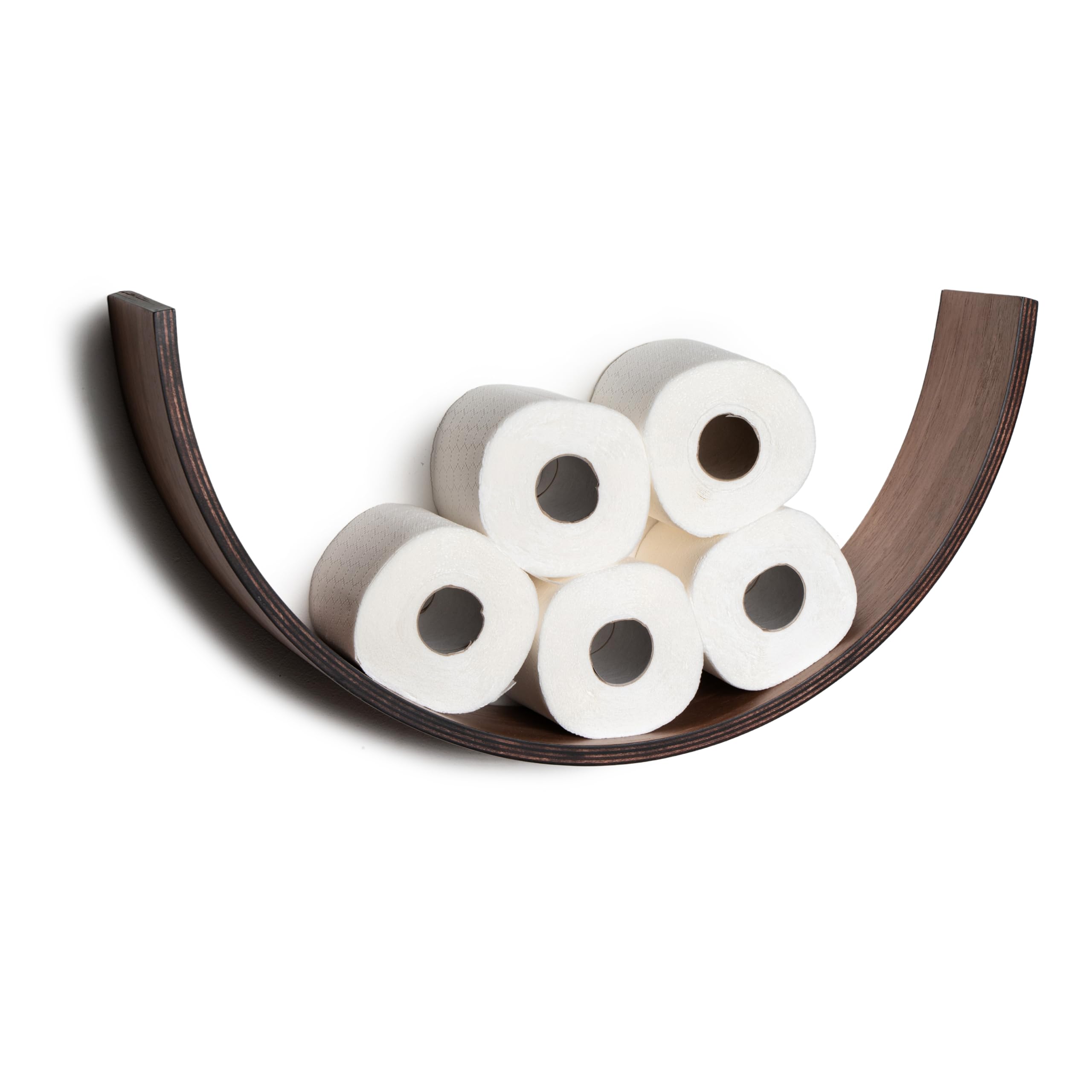 Ewart Woods Walnut Wooden Toilet Paper Holder With Shelf, Floating Rolls Rack For Spare Toilet Roll, Unique Wall Mounted Storage For Bathroom