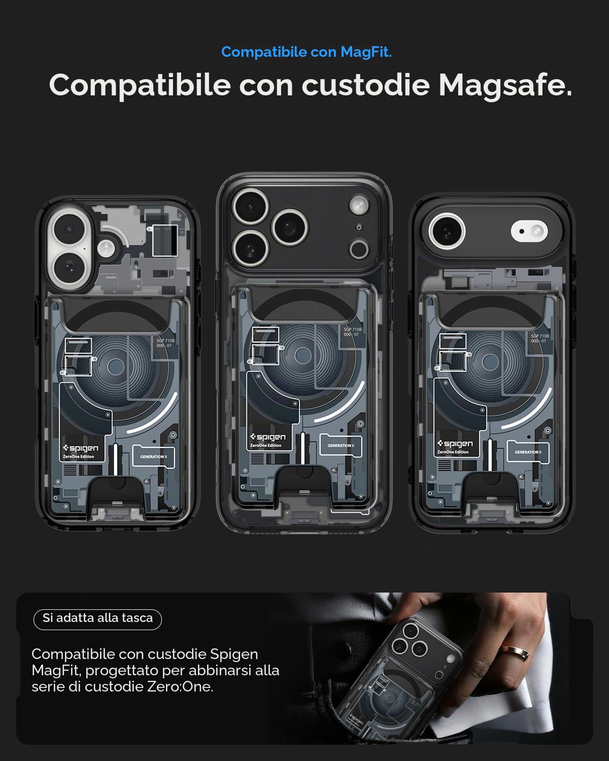 Spigen Ultra Hybrid MagFit Versione 2 Portafoglio MagSafe Wallet Magnetico Portacarte Compatibile con iPhone 17/16/15/14/13/12 Modelle, Accessori MagSafe - ZeroOne