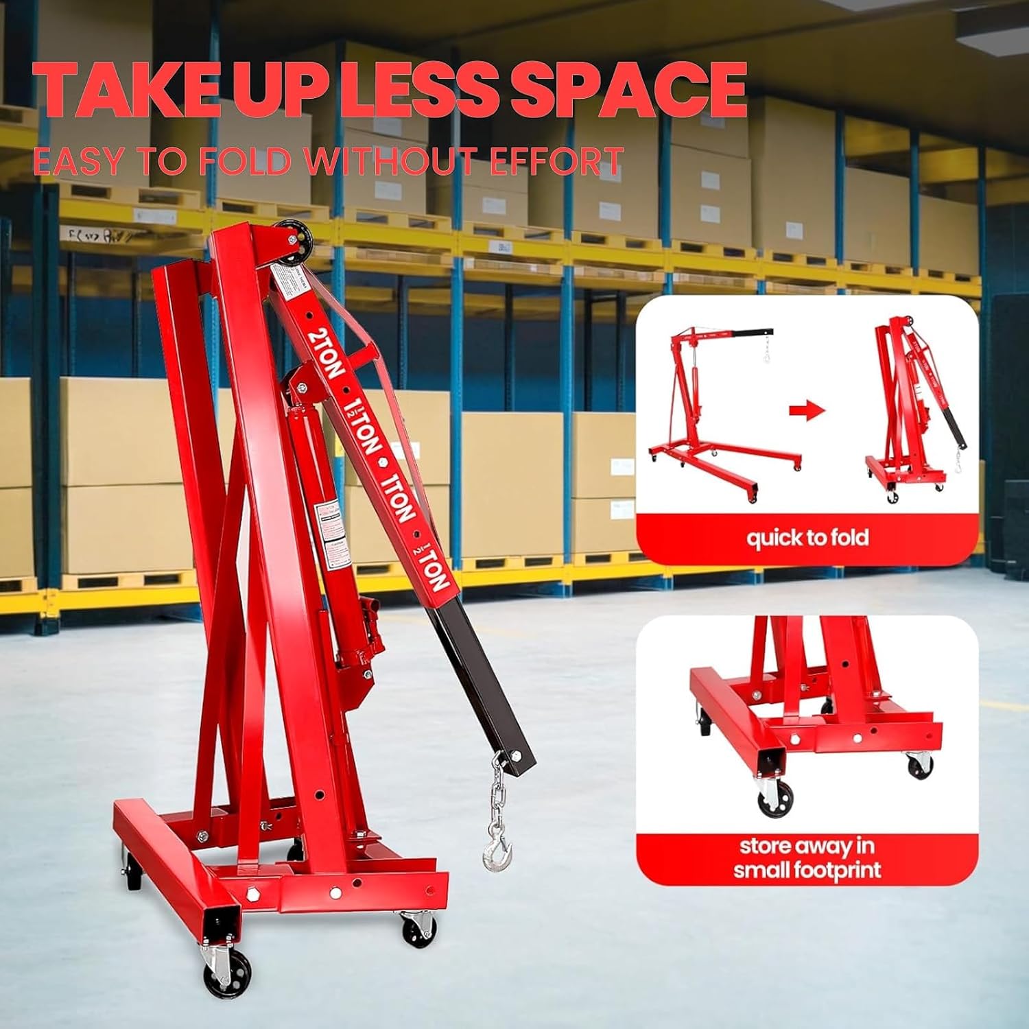 Engine Hoists & Stands,2 Ton 4400 LBS Heavy Duty Alloy Steel Folding Cherry Picker Engine Hoist,Engine Lift for Workshop Warehouse Garage