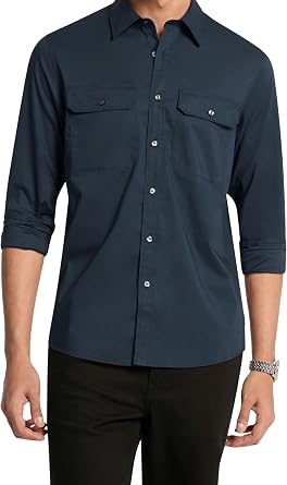 Michael Kors Mens Long Sleeve Garment Dye Two-Pocket Classic Fit Shirt