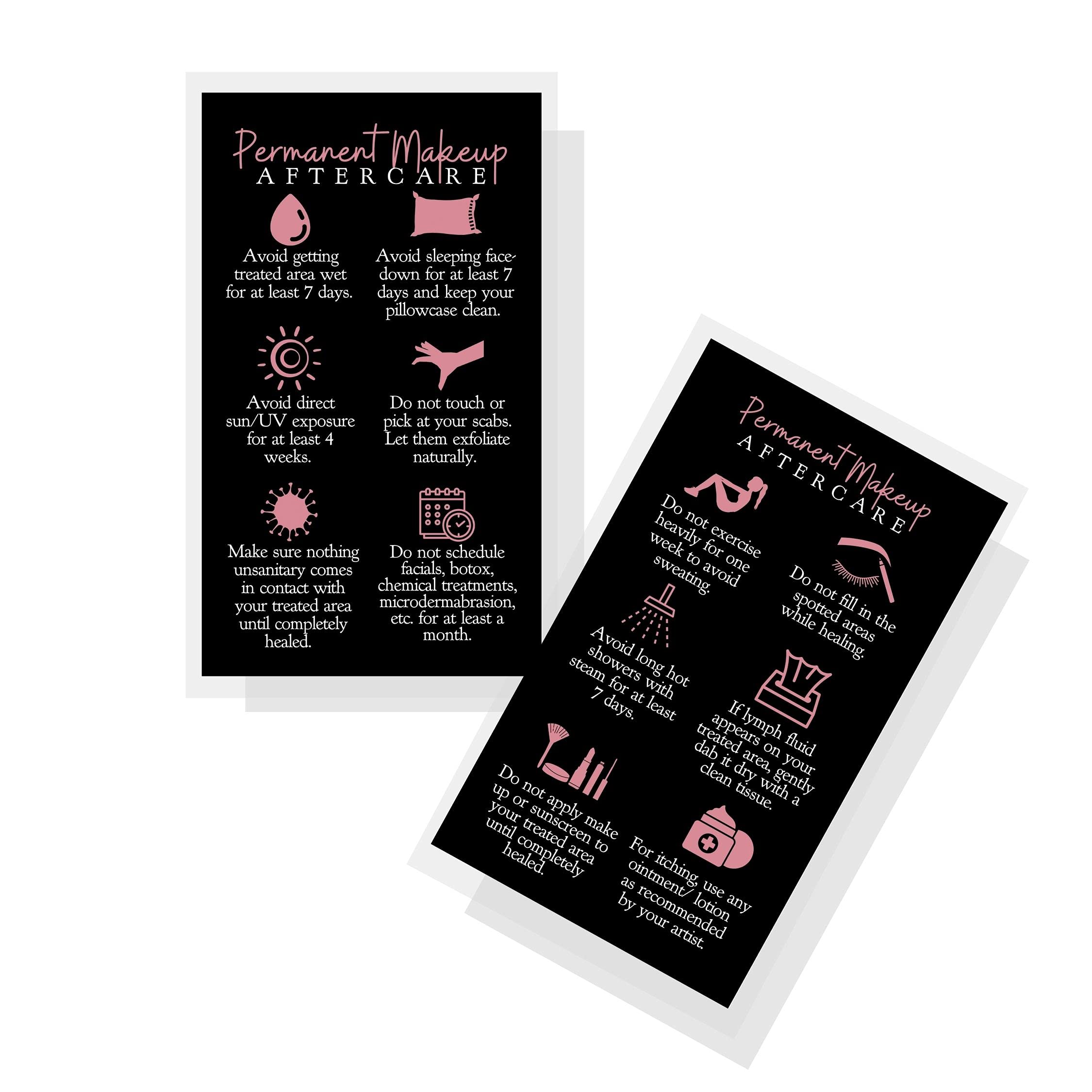 Boutique Marketing LLCPermanent Makeup Aftercare Instructions Card | 50 Pack | 2x3.5 inches Business Card Size | PMU Black with Rosey Pink Design, black, pink, white