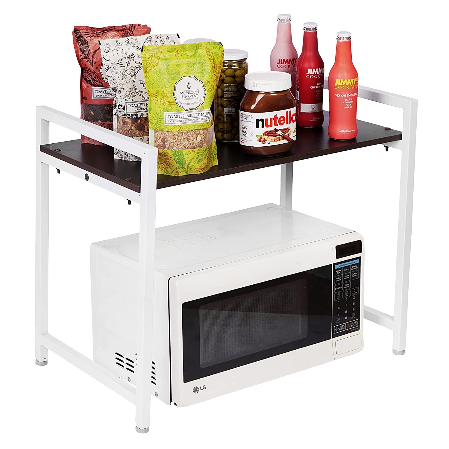 Fortune Blu Rack Microwave Oven tand / 1 Tier Microwave Rack/Kitchen Storage Shelf/Microwave Oven Seasoning Dish Rack/Multipurpose Kitchen Organizer Space Saving Shelf Rack (White-Brown)