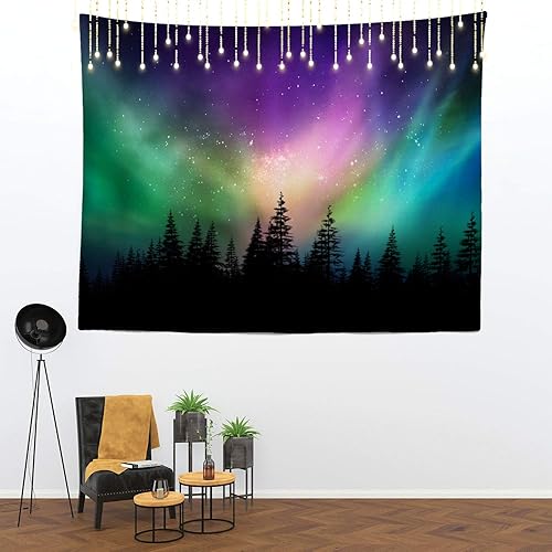 Miniatura 2 de Shrahala Tapiz de luces del norte, auroras boreales, auroras boreales, tapiz grande para colgar en la pared, tapiz psicodélico, decoración de