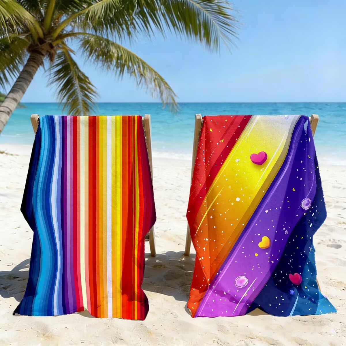Toalla Playa 80x160 cm, Toalla Gimnasio Microfibra Secado Rapido, Juego de 2 Antiarena Toallas de Playa, Ligera Compacta Toallas Microfibra Grande para Viaje, Regalo Hombre Mujer (Vistoso) -5015