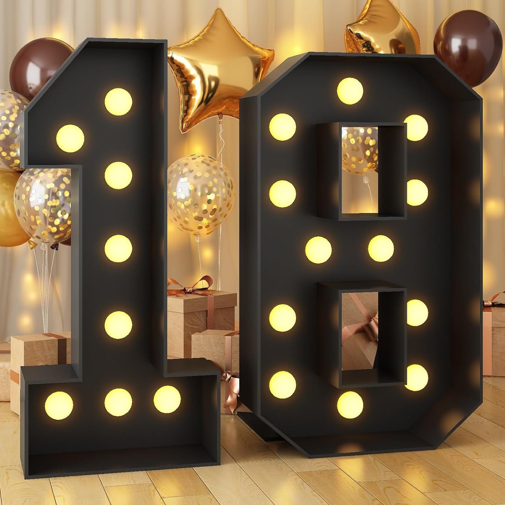 100cm-3.3ft Number 18 Decor Light Up Number for Birthday, Black Marquee Light Up Mosaic Pre-cut Foam Board Set for Balloons, Warm White Numbers Lamp Sign for Party