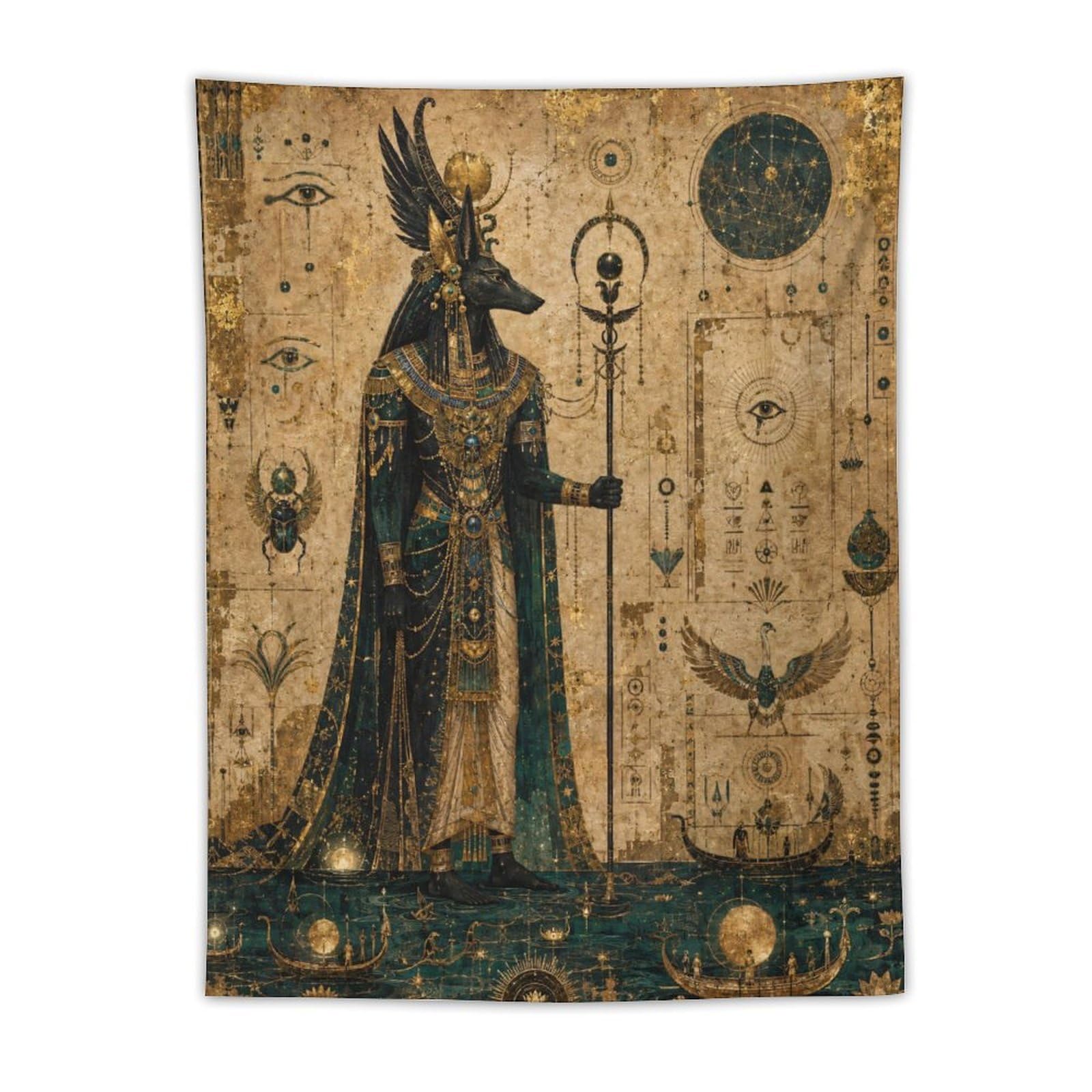 W7C8U2X3 Anubis Celestial Egyptian Wall Tapestry, Temple Symbolism